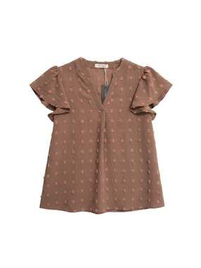 Fantaslook Women's V-Neck Short Flutter Sleeve Swiss Dot Blouse 0082